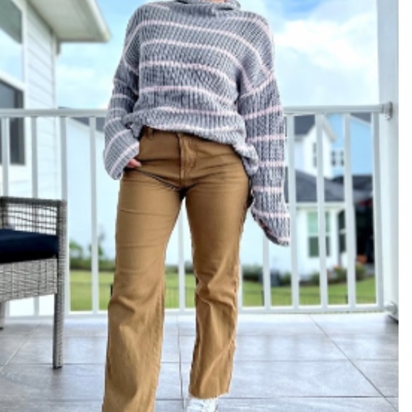 CASLON CHUNKY KNIT MOCK NECK COTTON SWEATER GRAY BABY PINK STRIPES SZ SMALL NWT - Picture 8 of 9